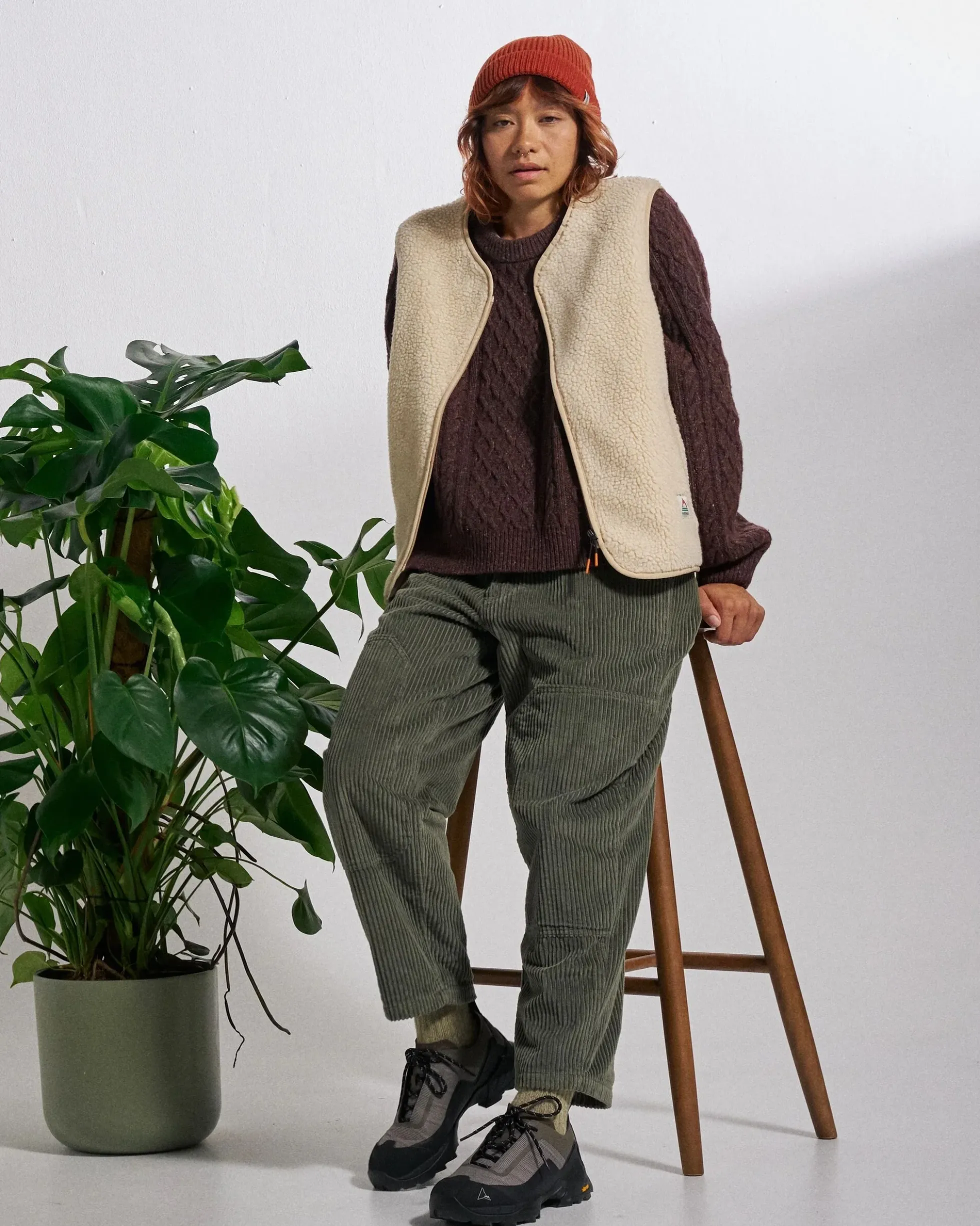 Women's Tawny Collarless Deep-Pile Sherpa Gilet