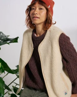 Women's Tawny Collarless Deep-Pile Sherpa Gilet