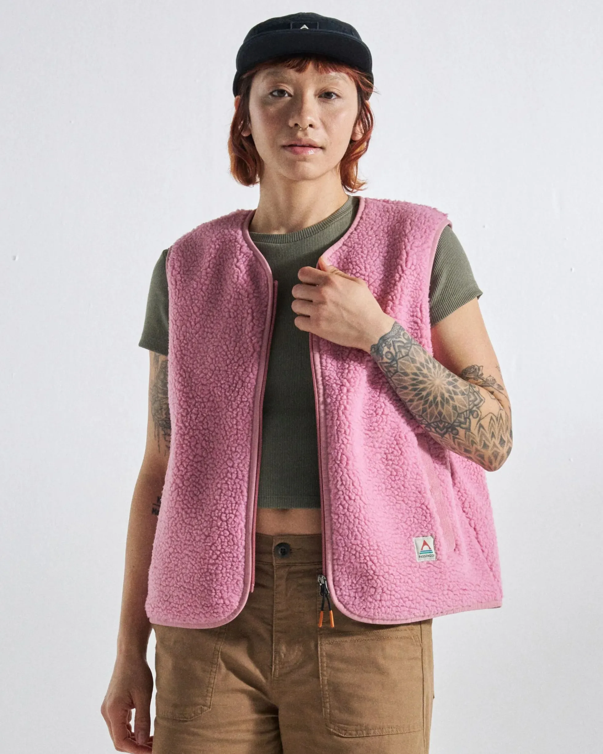 Women's Tawny Collarless Deep-Pile Sherpa Gilet