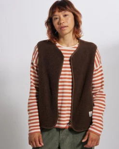 Women's Tawny Collarless Deep-Pile Sherpa Gilet